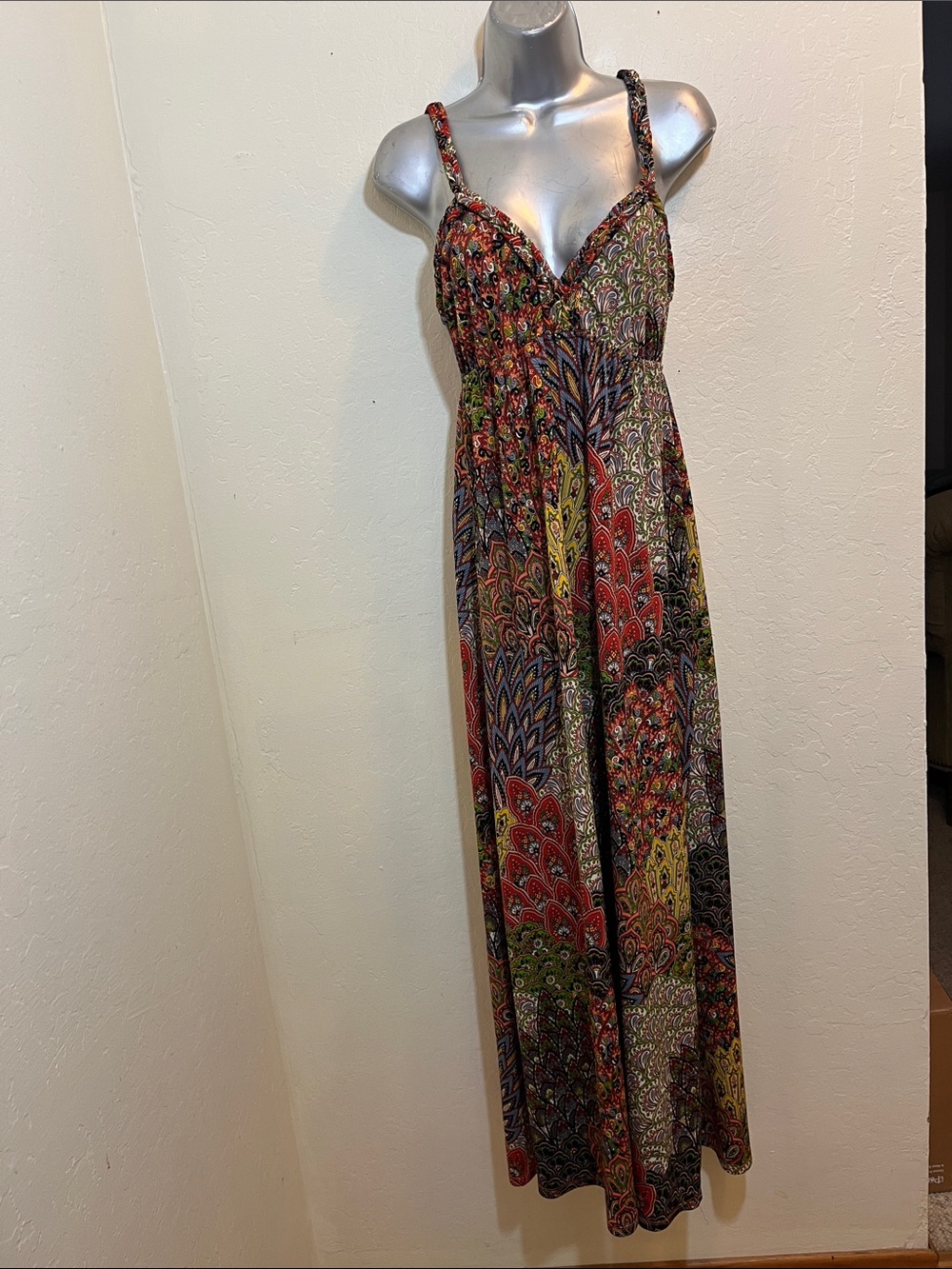 Boho Multicolor Maxi Dress with Spaghetti Straps